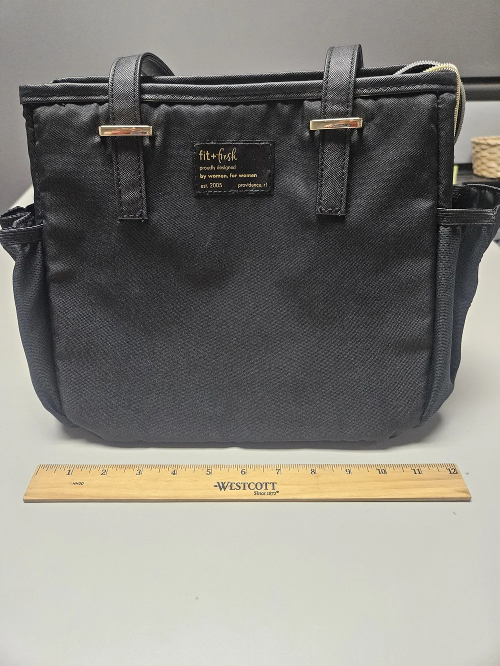 fit + fresh Black Nylon Cooler Bag with Gold Hardware